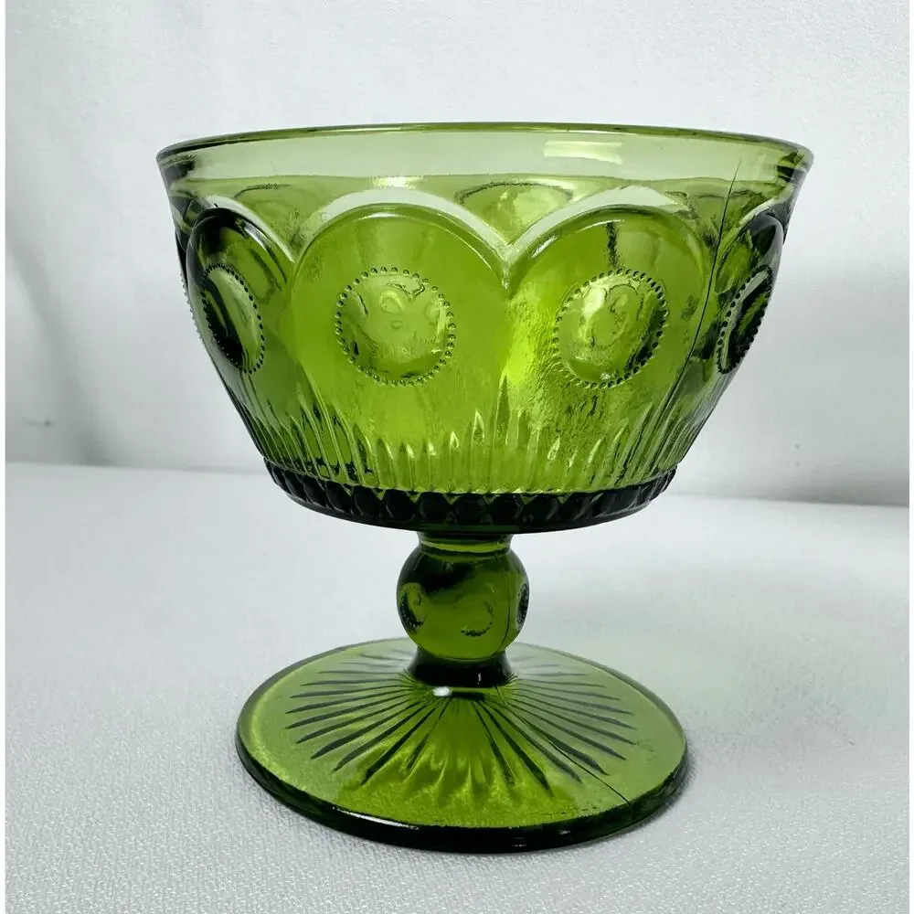 Bartlett Collins Manhattan Bullseye Green VTG Indiana Glass 3 Dessert Dishes